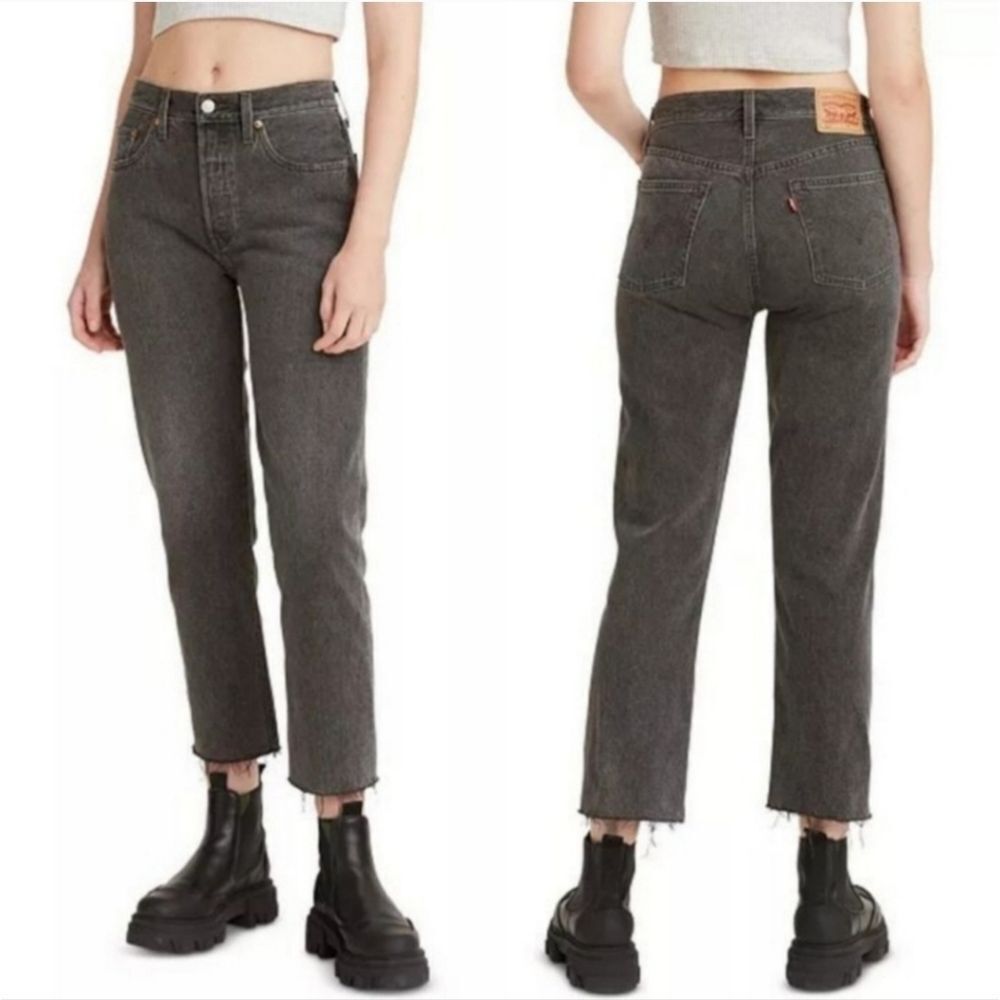 🔸️Levi's Gray 501 Button Fly Cropped Raw Hem Jeans Size 2